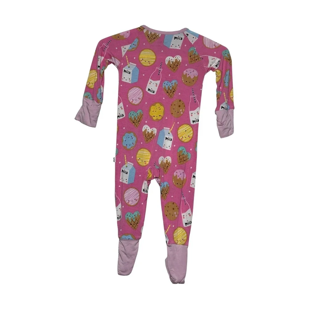 Little Sleepies Pink Milk and Cookies Bamboo Zippy Sleeper Romper 0-3 Months EUC
